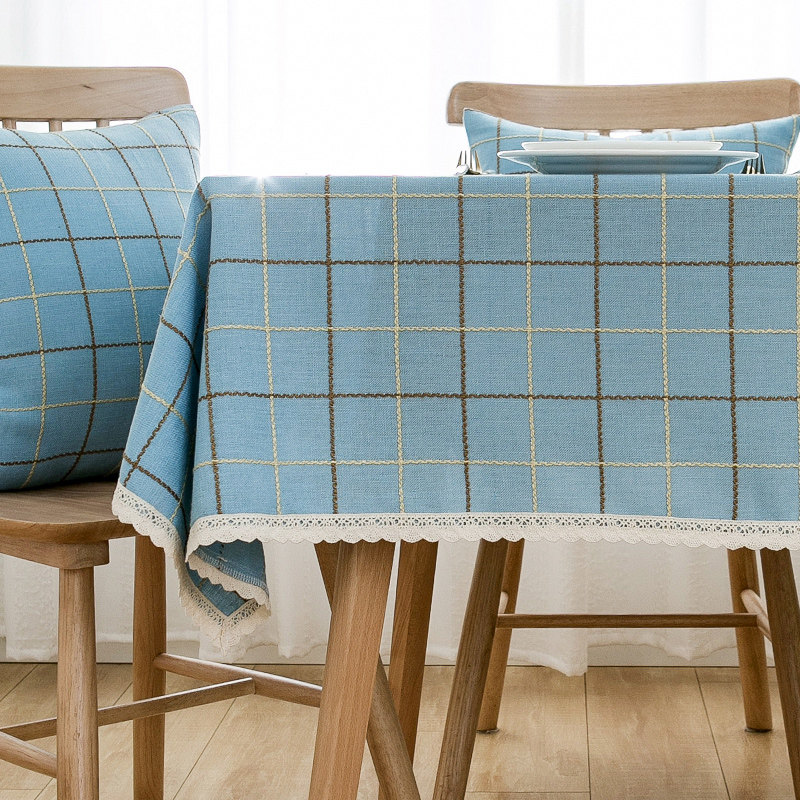 桌布美式格子布艺棉麻简约轻奢高级感餐台布桌布