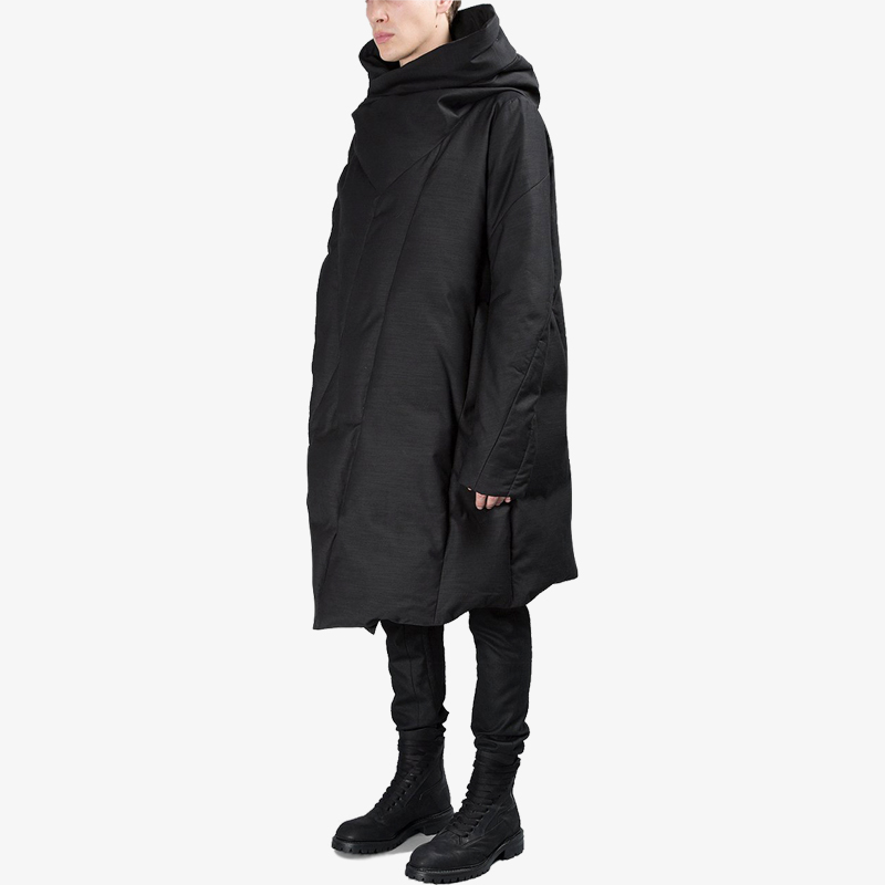 GAOSTUDIOS显瘦大码长款白鹅羽绒服黑色宽松CDG不规则解构棉绒服