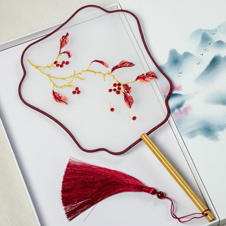 汉服双面宫扇圆饰品配饰古典明制刺绣流苏团扇工艺扇