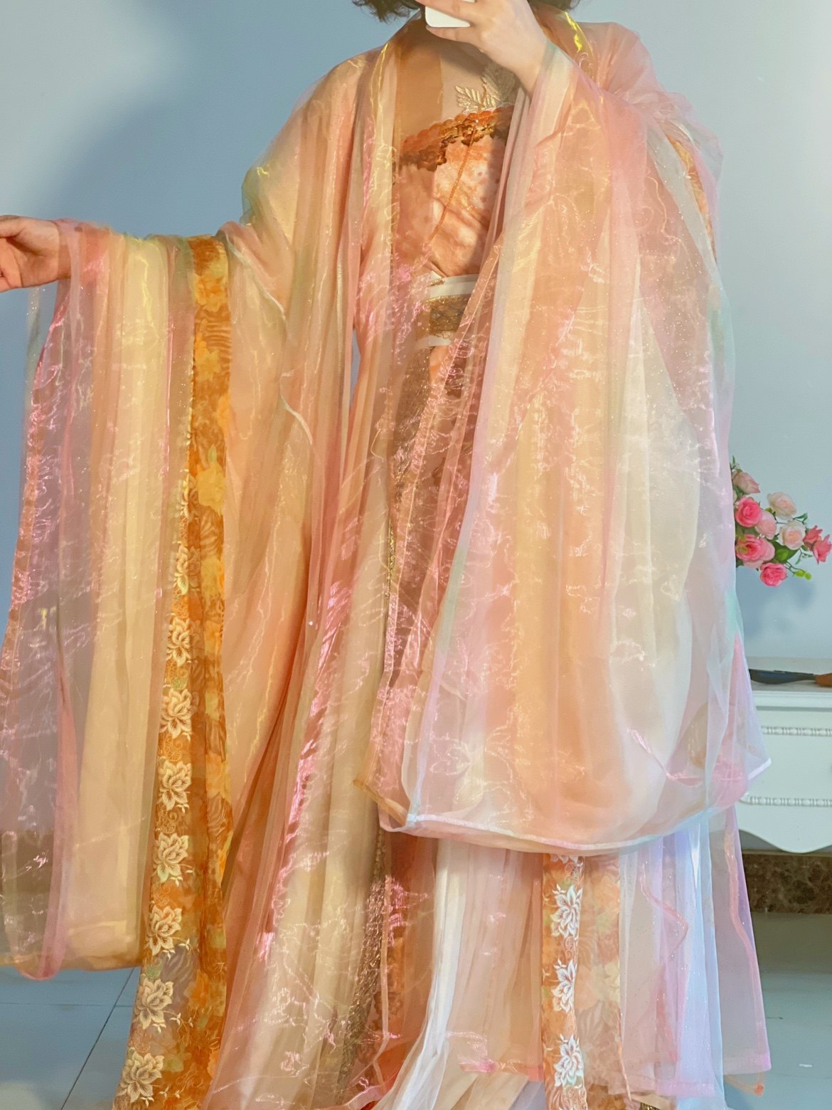 采梦襦仙六米大袖梦集南北朝诃子可拆卸橘色国风汉服