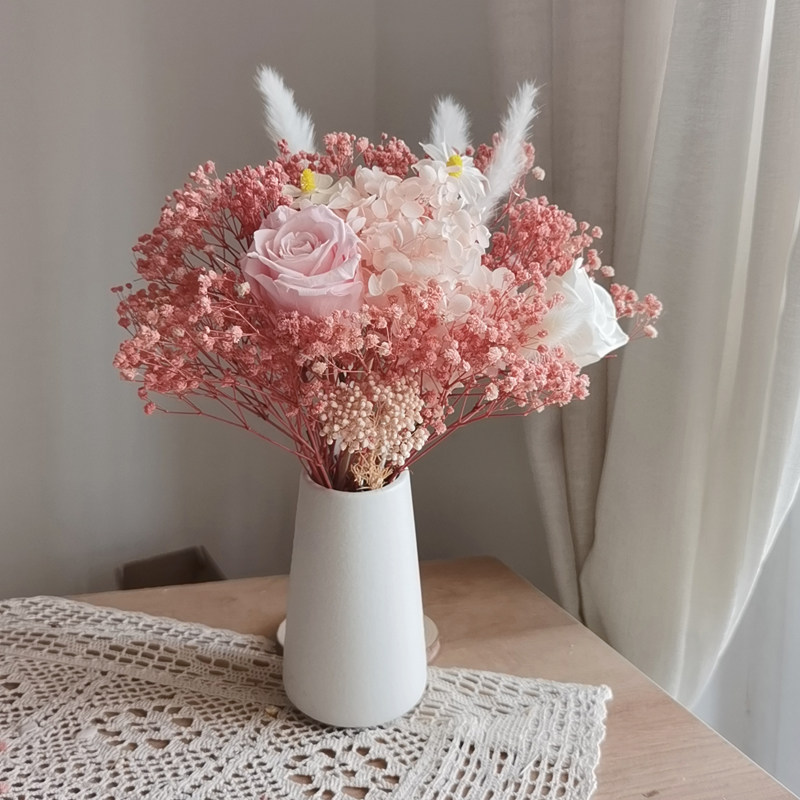 永生花满天星玫瑰女神节束桌面客厅摆设轻奢干花花束真花天然风干