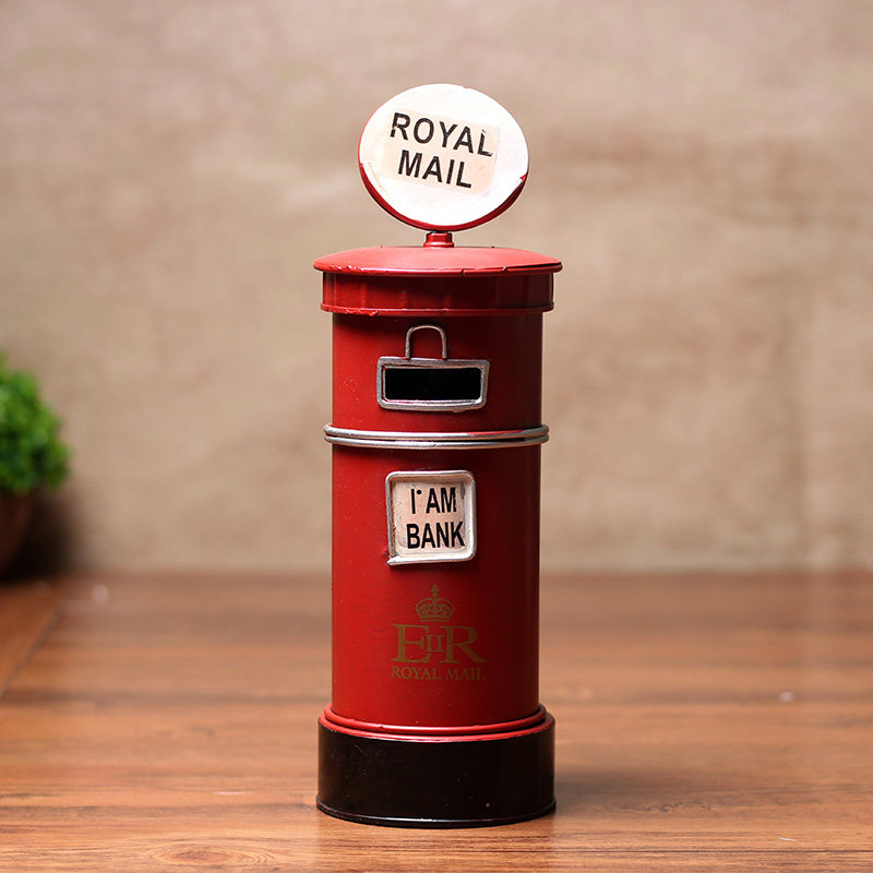 zakka杂货创意家居装饰品摆件英国伦敦铁皮邮筒储蓄罐摆件