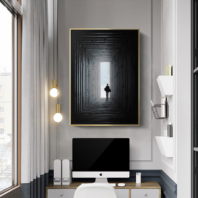 北欧黑白装饰画抽象简约玄关壁画办公室创意个性墙画艺术客厅挂画-画