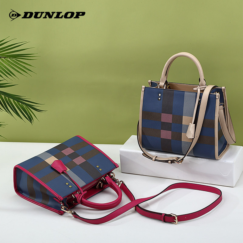 英国dunlop邓禄普格子手提包女包百搭单肩斜挎包时尚简约女士包袋