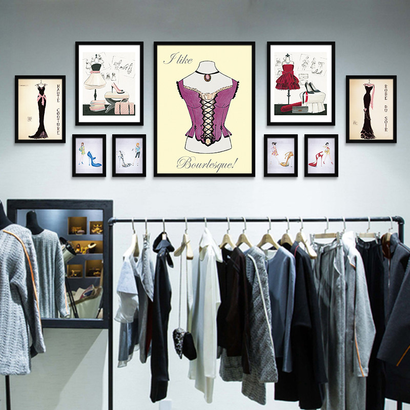 精品个性时尚装饰画女孩裙子高跟鞋香水瓶包包商场服装店鞋店挂画