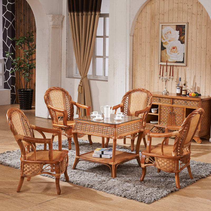 天然藤椅茶几桌椅编藤阳台休闲喝茶一桌二椅桌椅套件