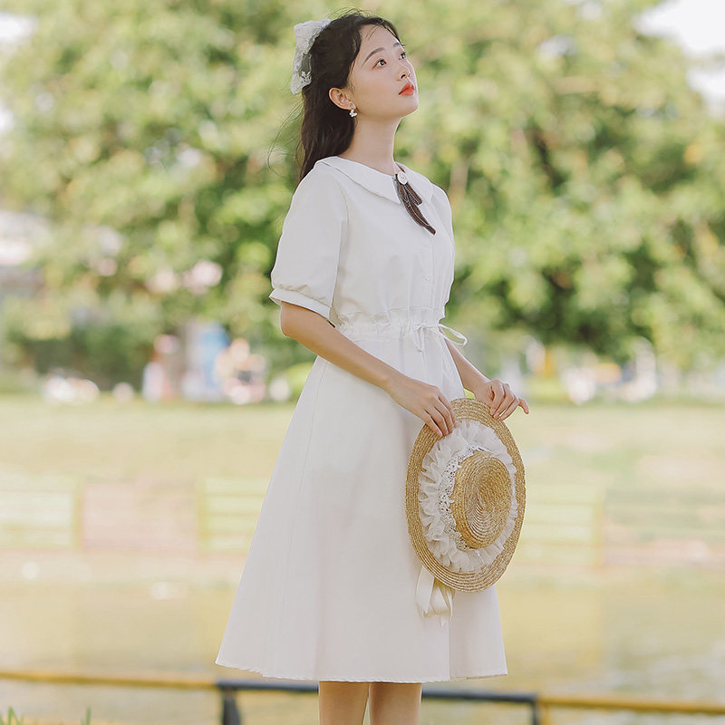 白色连衣裙少女女生夏装2022新款初中中高中学生连衣裙