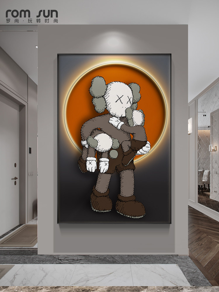 现代轻奢玄关装饰画走廊过道壁画kaws发光简约现代装饰画