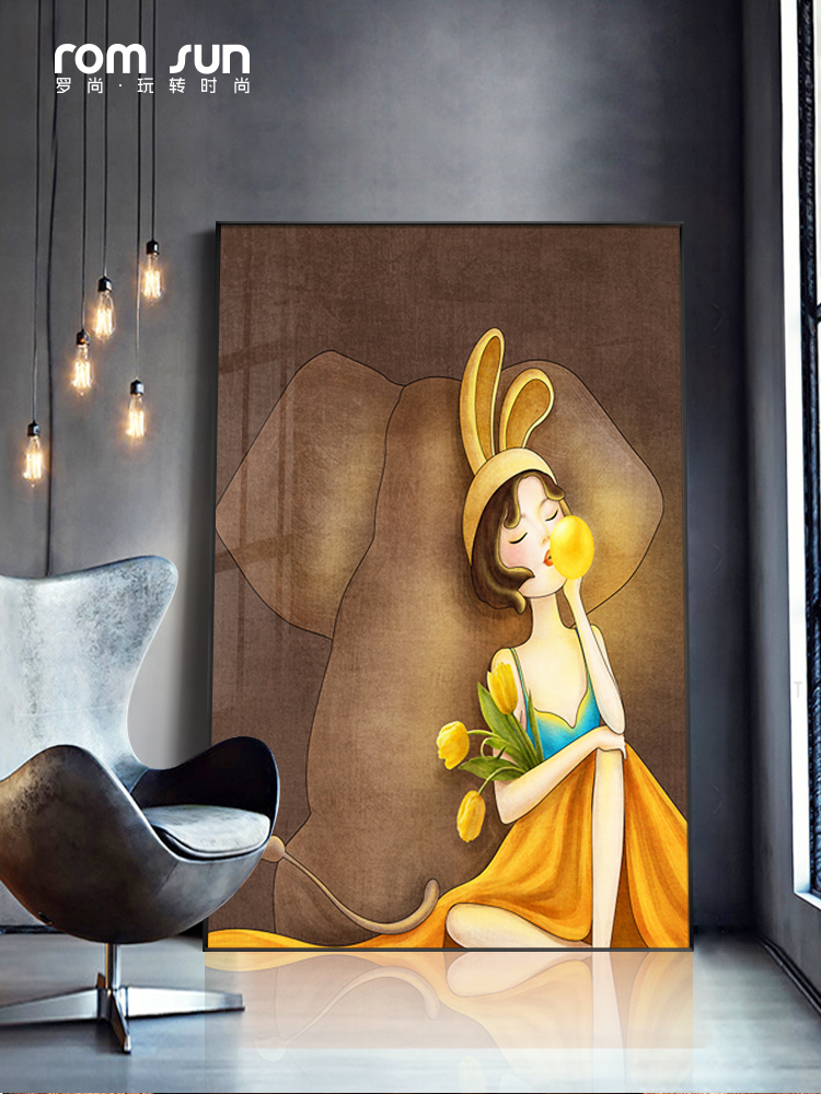 轻奢人物玄关装饰画北欧欧风女孩入户走廊过道现代装饰画