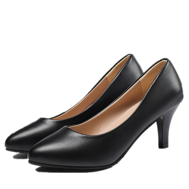 公务员教师考试面试鞋女黑色高跟鞋粗跟气质职业单鞋