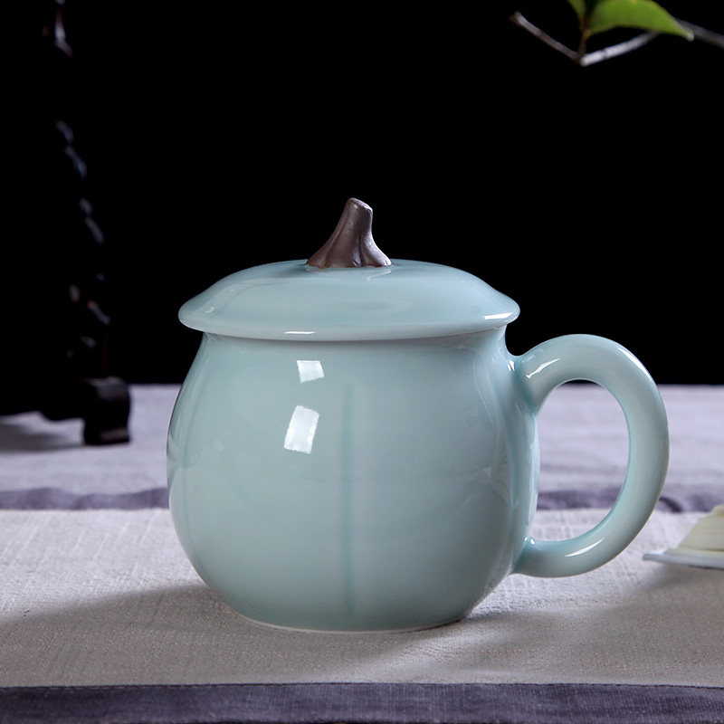 茶杯御茗青瓷陶瓷办公室带盖随手杯茶水杯南瓜茶杯