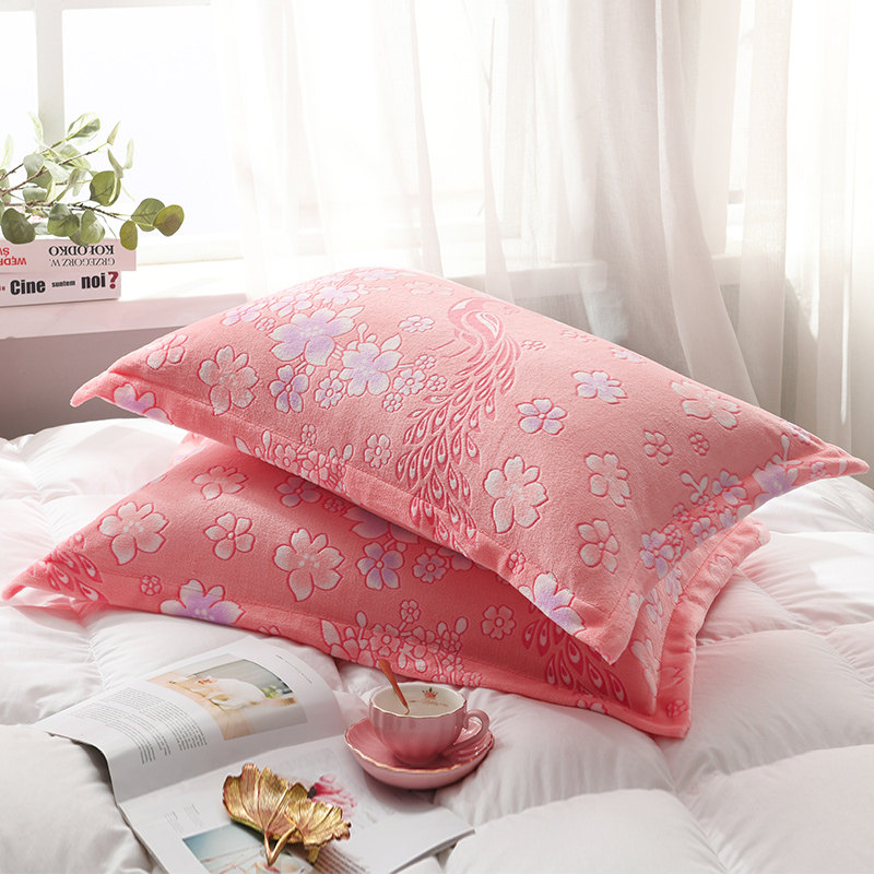 冬季加绒加厚枕头套一对3d立体绒枕套法莱绒毛绒珊瑚绒保暖枕芯套 - 