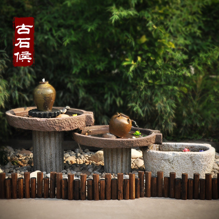 天然磨片流水摆件景观阳台花园仿古庭院鱼缸石雕