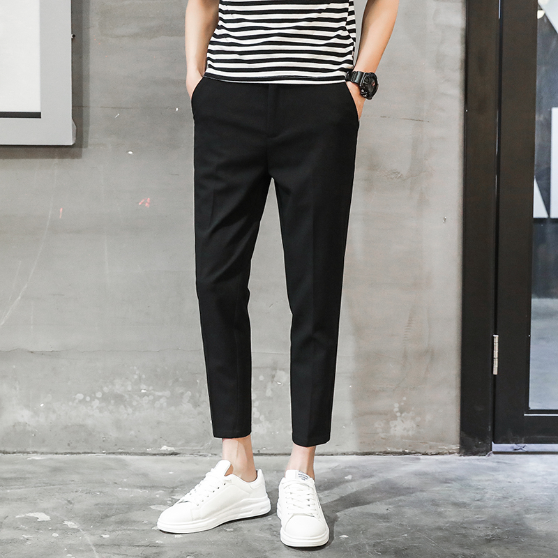 潮牌春秋季西裤男士修身直筒九分裤休闲裤子韩版潮流百搭垂感小脚