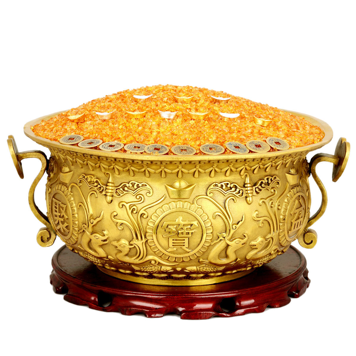 风水阁纯铜聚宝盆摆件招财五福双龙聚财客厅店铺摆件