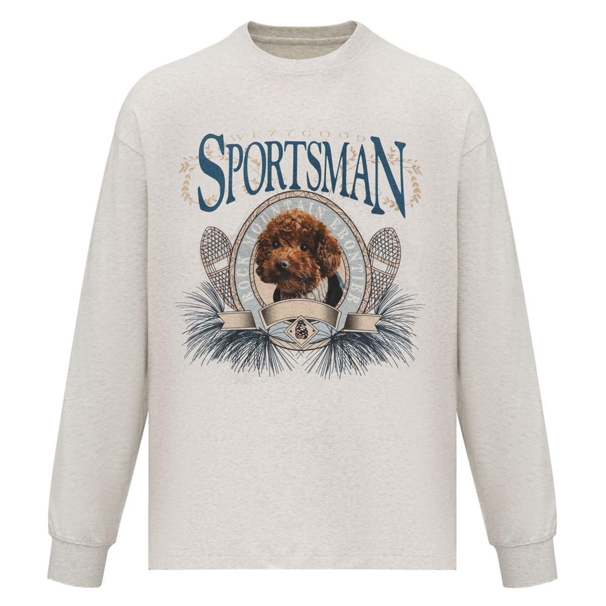 POPWAVE 美式复古泰迪头像打底衫宽松版圆领休闲长袖男女情侣款潮