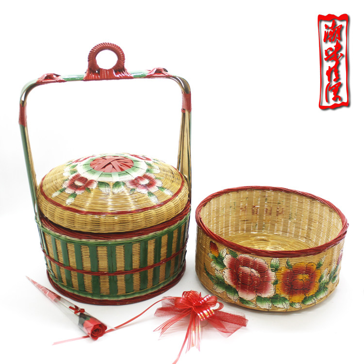 春盛潮汕传统婚嫁嫁娶用品手工两层二层手绘竹编