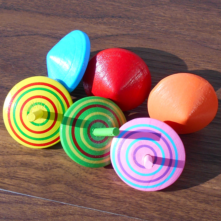 陀螺彩色手动旋转幼儿园教具小玩意男女女孩子传统陀螺