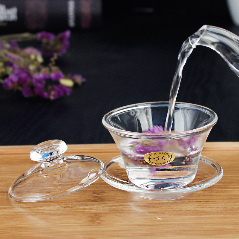 玻璃盖碗 加厚耐热 大号纯手工泡茶三才碗盖子茶具 日式茶杯茶碗