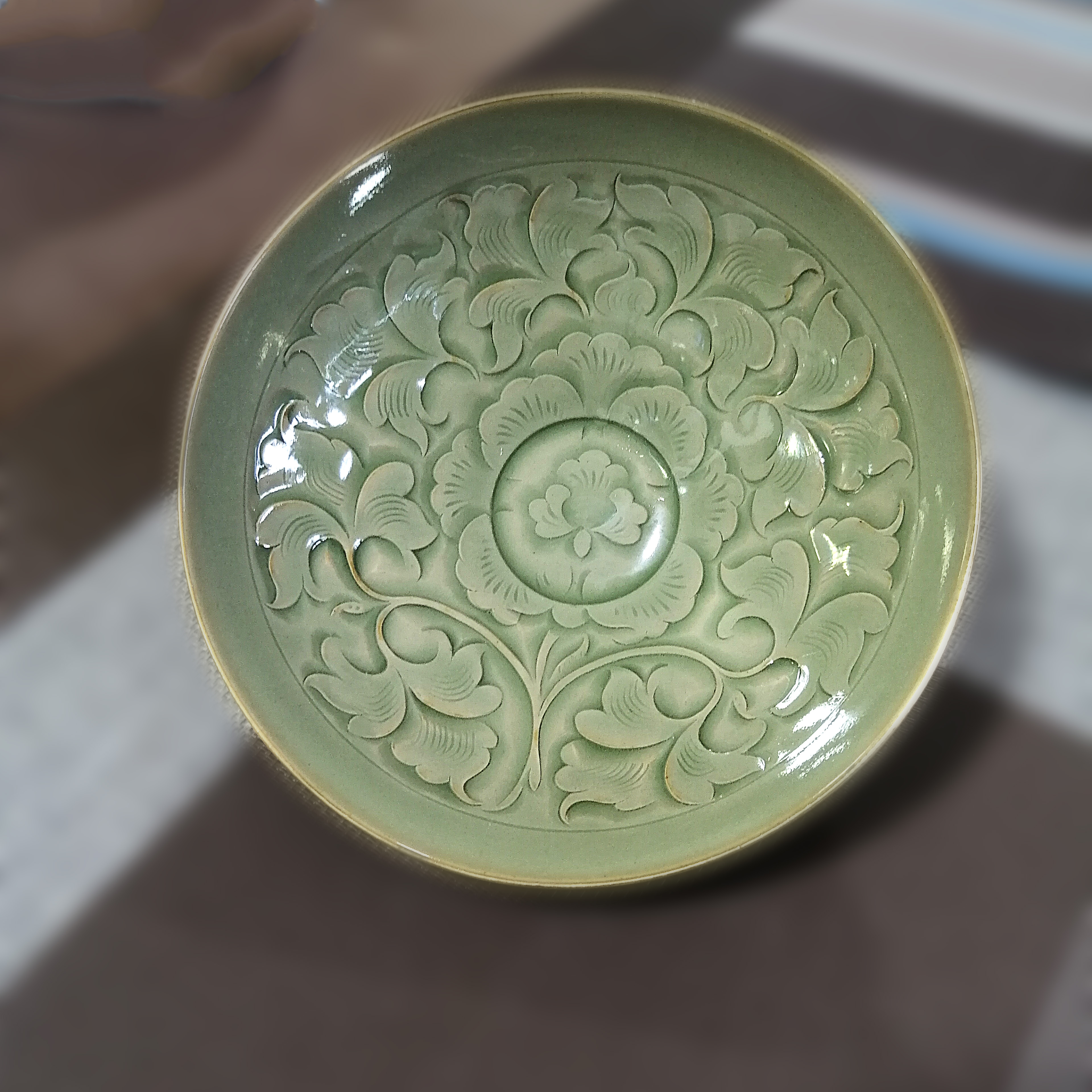 耀州青瓷手工刻花牡丹斗笠品茶茶具茶杯茶杯