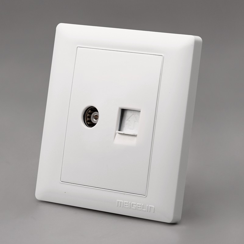 86型墙壁开关插座面板二位电视电话插座有线闭路固话插座象牙白