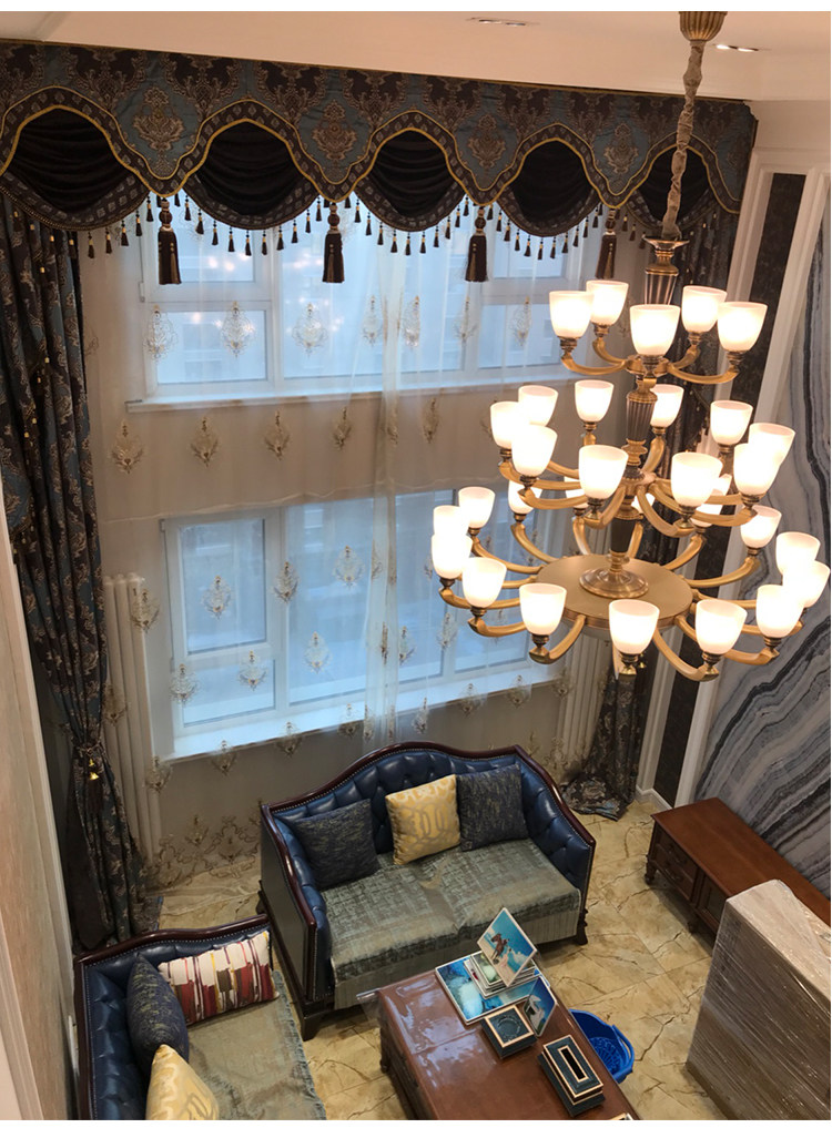 复式楼挑高复古欧式别墅客厅窗帘成品豪华卧室遮光加厚雪尼尔窗帘