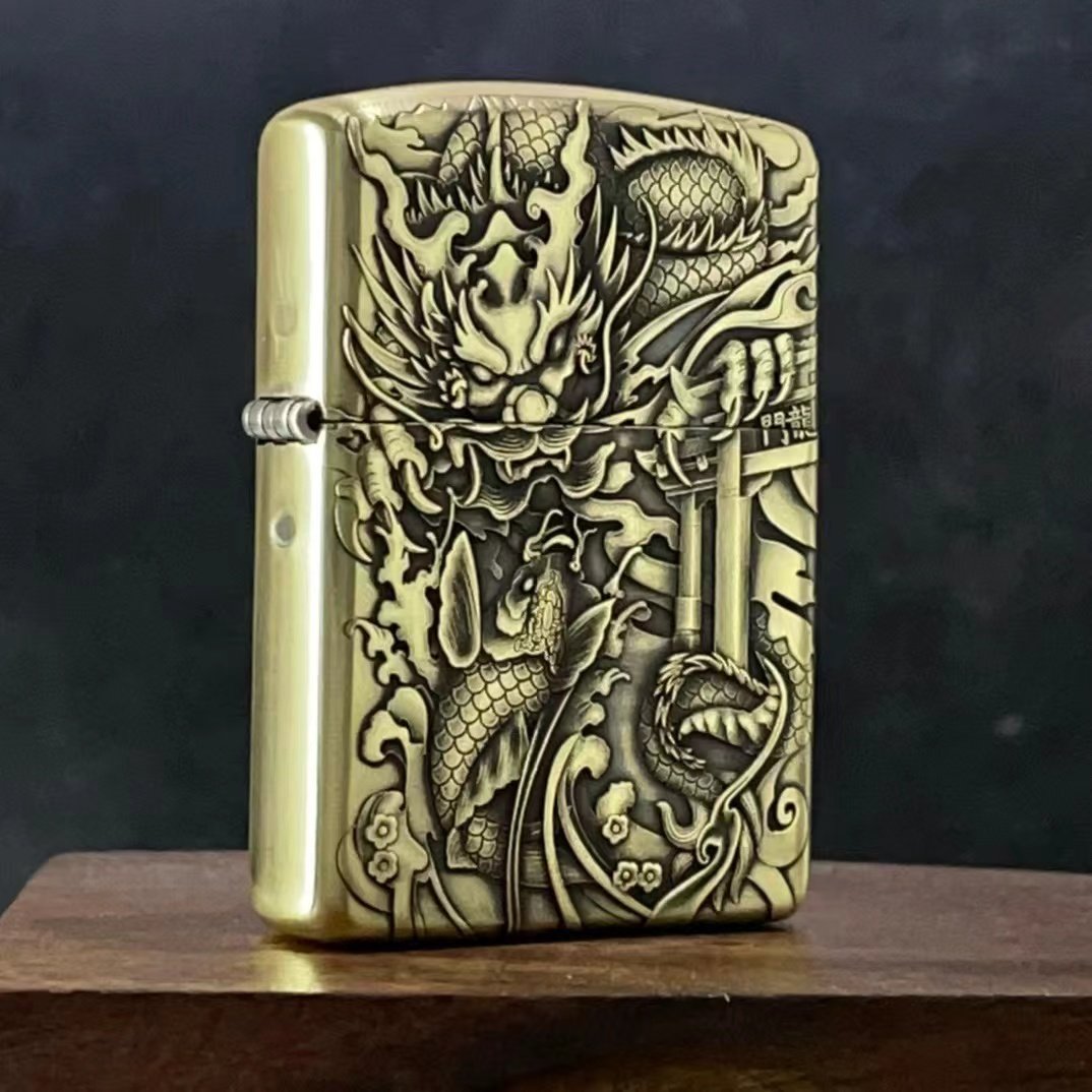 原装正品zippo之宝防风打火机鱼跃龙门纯铜浮雕个性zippo