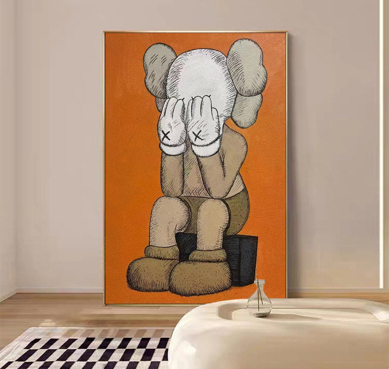 手绘现代卡通暴力熊油画客厅卧室餐厅电表玄关油画