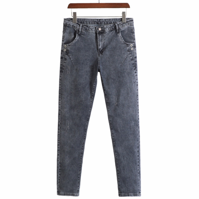 High-end smoky gray jeans men's 2021 spring and autumn stretch tide brand slim foot pants Korean trend straight trousers High-end smoky gray jeans men's 2021 spring and autumn stretch tide brand slim foot pants Korean trend straight trousers