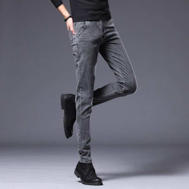 Gray jeans men's high-end stretch autumn 2021 men's trendy brand slim pants Korean style small straight trousers Gray jeans men's high-end stretch autumn 2021 men's trendy brand slim pants Korean style small straight trousers