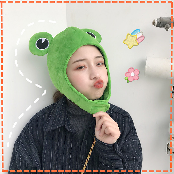 少女ins卡通绿色青蛙大眼睛头套可爱网红同款帽子