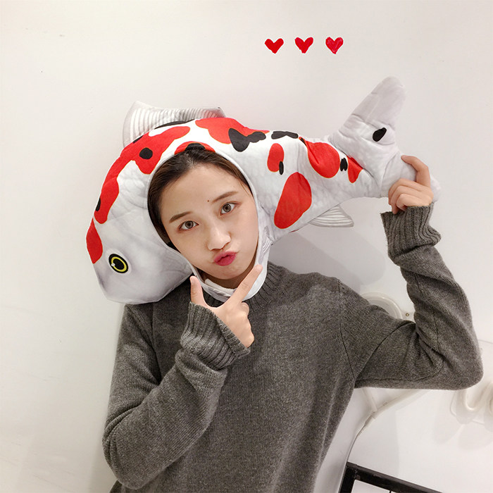 少女ins卡通网红自拍锦鲤头套帽子女学生可爱帽子