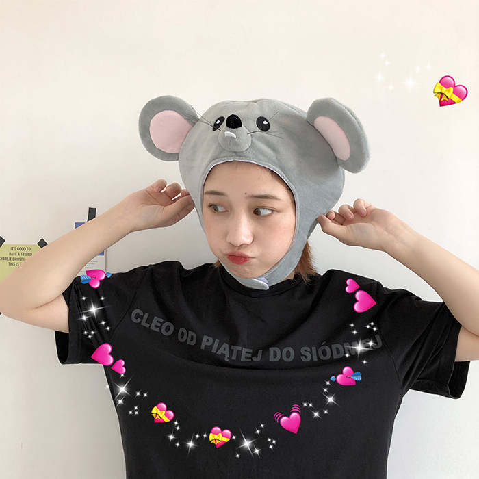 少女卖萌搞怪卡通老鼠头套ins网红鼠年节日帽子