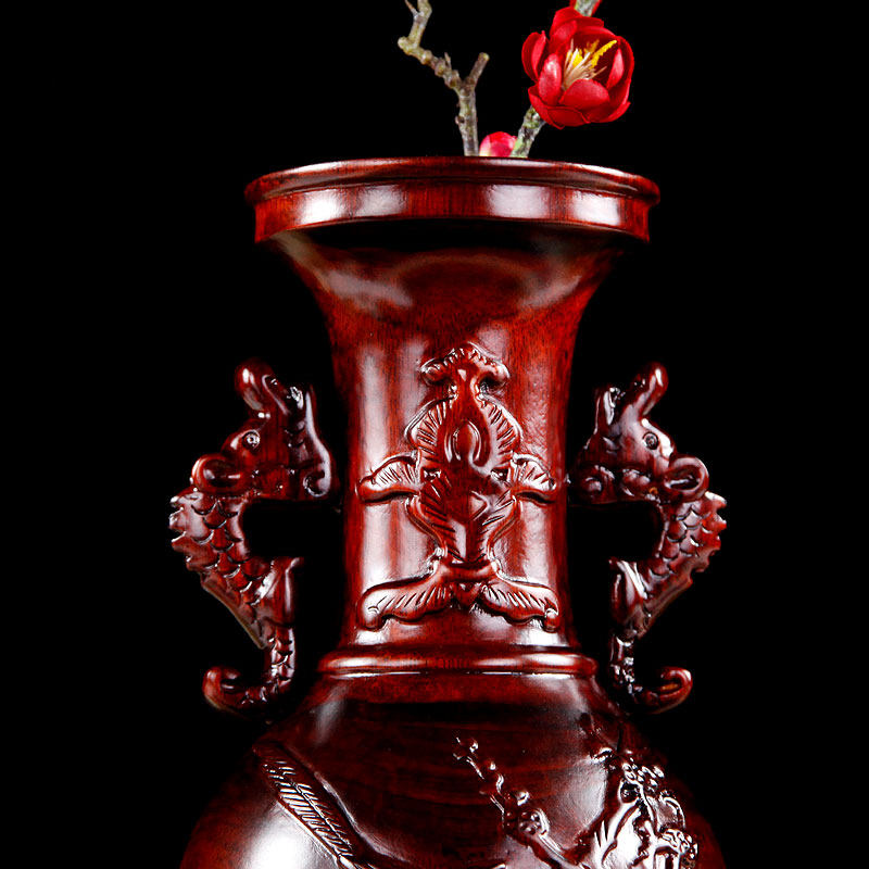 中式红木花瓶摆件花梨木雕装饰装饰工艺工艺品家居花瓶