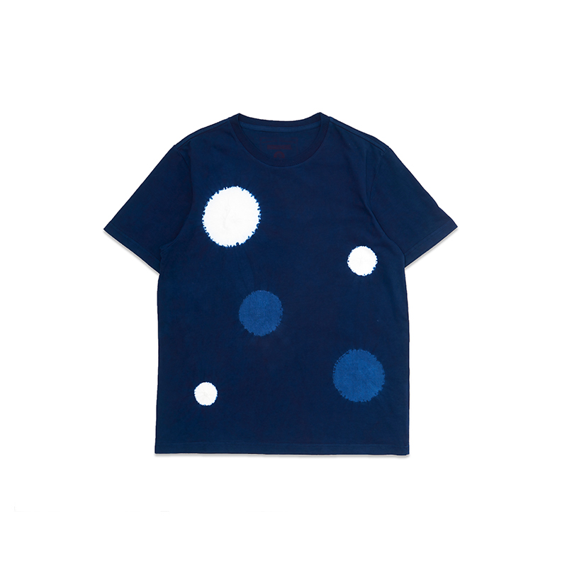市井蓝染Woadtruc手工古法板蓝染渐变扎染波点植物套染短袖T恤