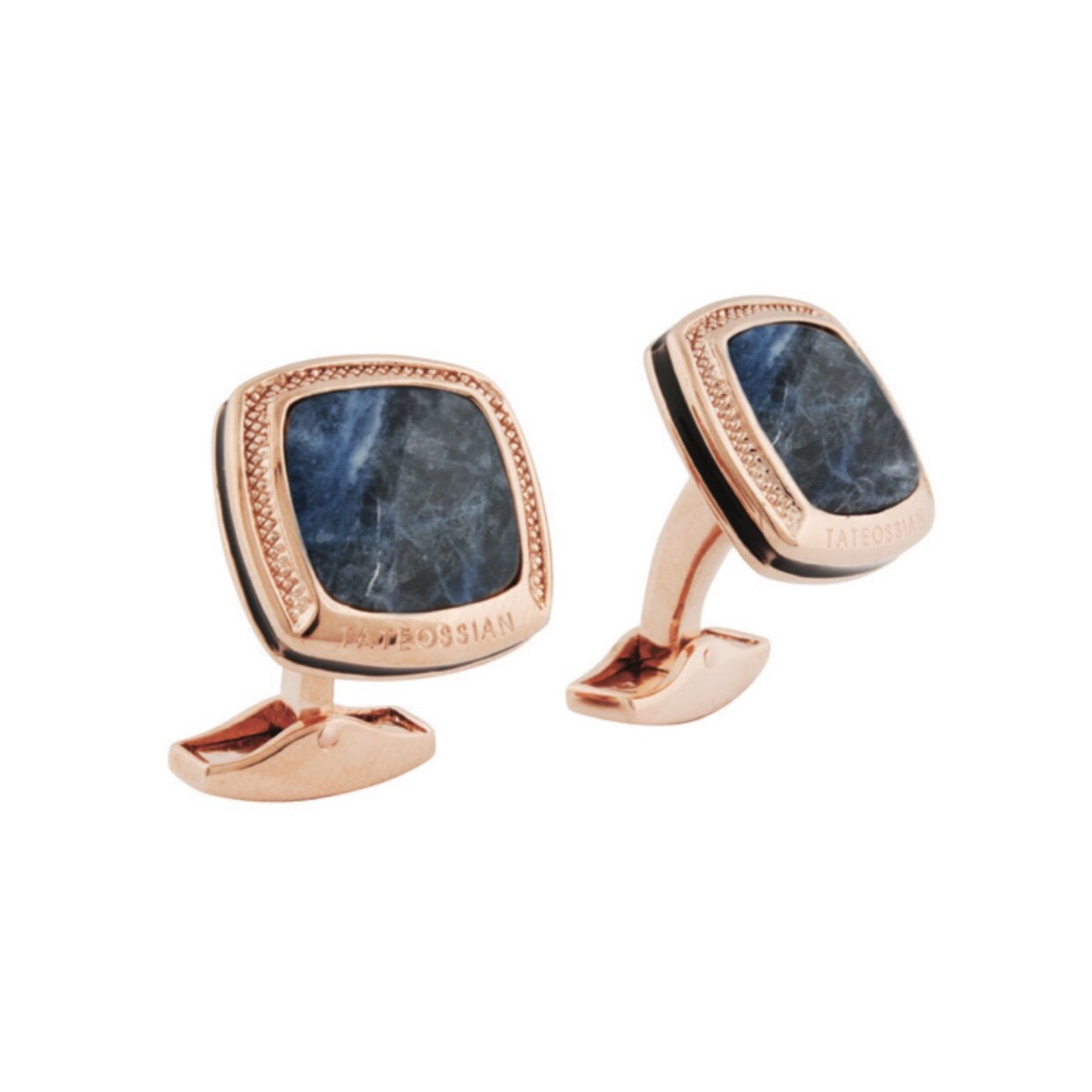 现货英国tateossianrt奢华华宝蓝色珐琅玫瑰银宝宝石袖扣