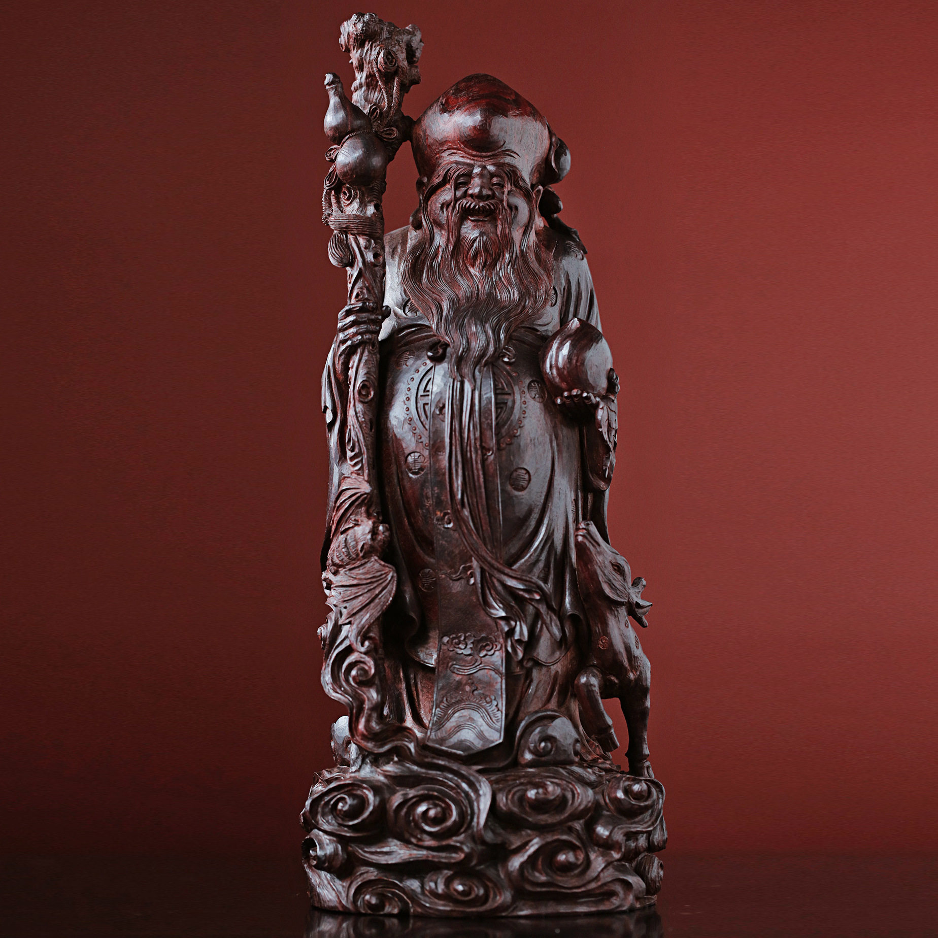 摆件印度小叶紫檀寿仙寿星名家手工文房雅器摆件