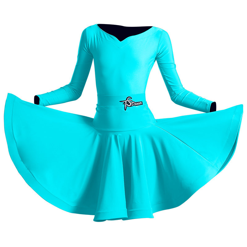 拉丁舞儿童夏季女童长袖专业拉丁赛服裙摆演出儿童演出服