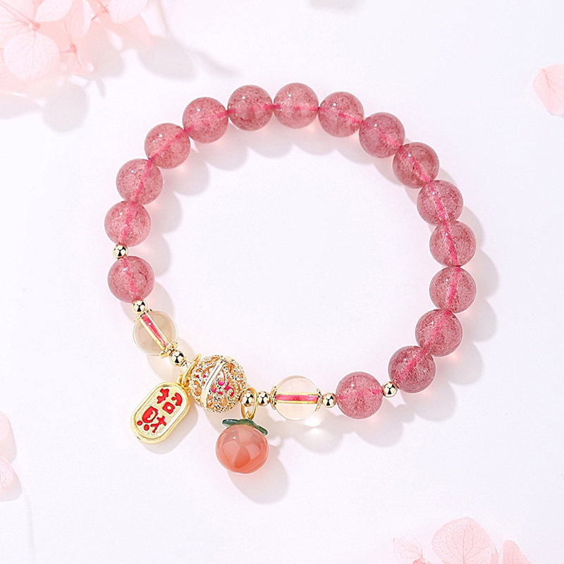天然草莓手链女款招粉水晶桃花运手串招财纳福手链