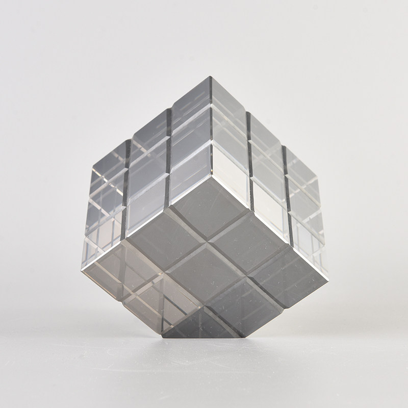 现代简约轻奢正方形灰色透明水晶魔方摆件样板房售楼处摆件