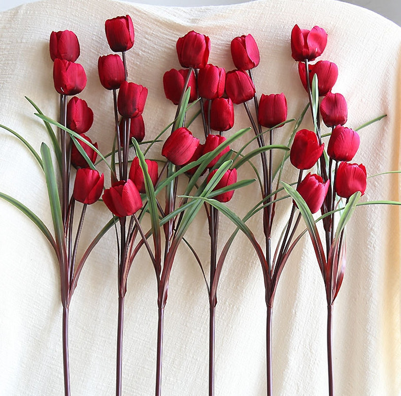 6支大朵郁金香仿真花假绢花客厅落地花艺摆设仿真花