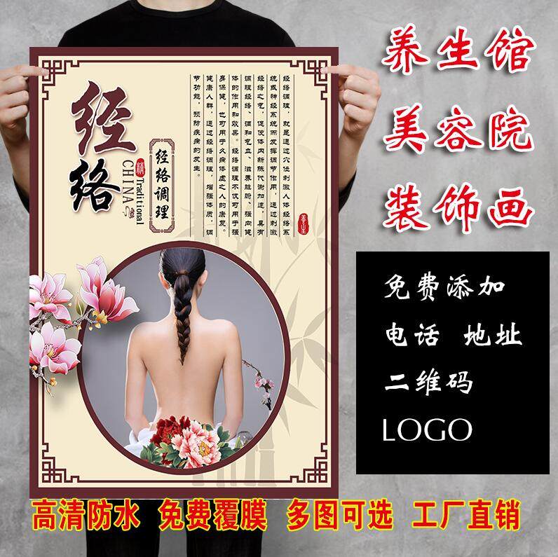 养生理疗背部排酸经络疏通挂图墙贴美容院海报写真