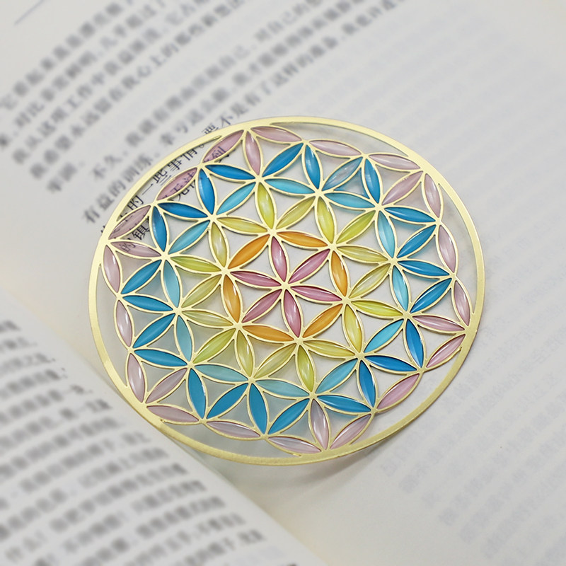 书签招财旺运神圣几何生命之花能量透明珐琅书签