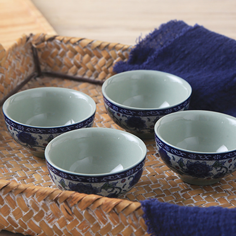 景德镇顺龙青花瓷大品茶杯直口茶盅功夫功夫茶茶具功夫茶具