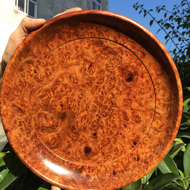 满瘤疤摆件盘瘿木缅甸花梨木树瘤果盘30cm摆件满花工艺品收藏精品