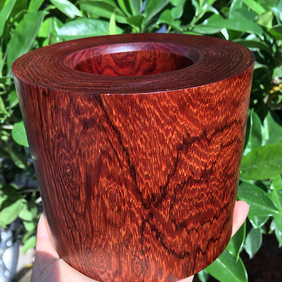 红木笔筒缅甸酸枝木办公室茶桌收纳笔插鬼脸山水纹实木制大胖整木