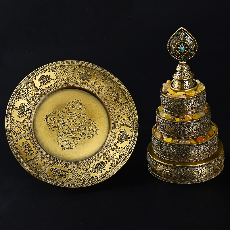 憬鸿纯铜金曼扎盘藏传佛教用品密宗法器曼茶罗仿藏族曼扎盘