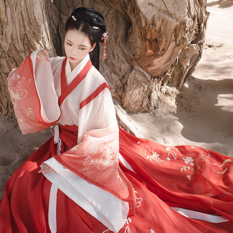 重回汉唐枫落汉服女秋季重工刺绣上衣破裙套装晋制交领齐腰襦裙