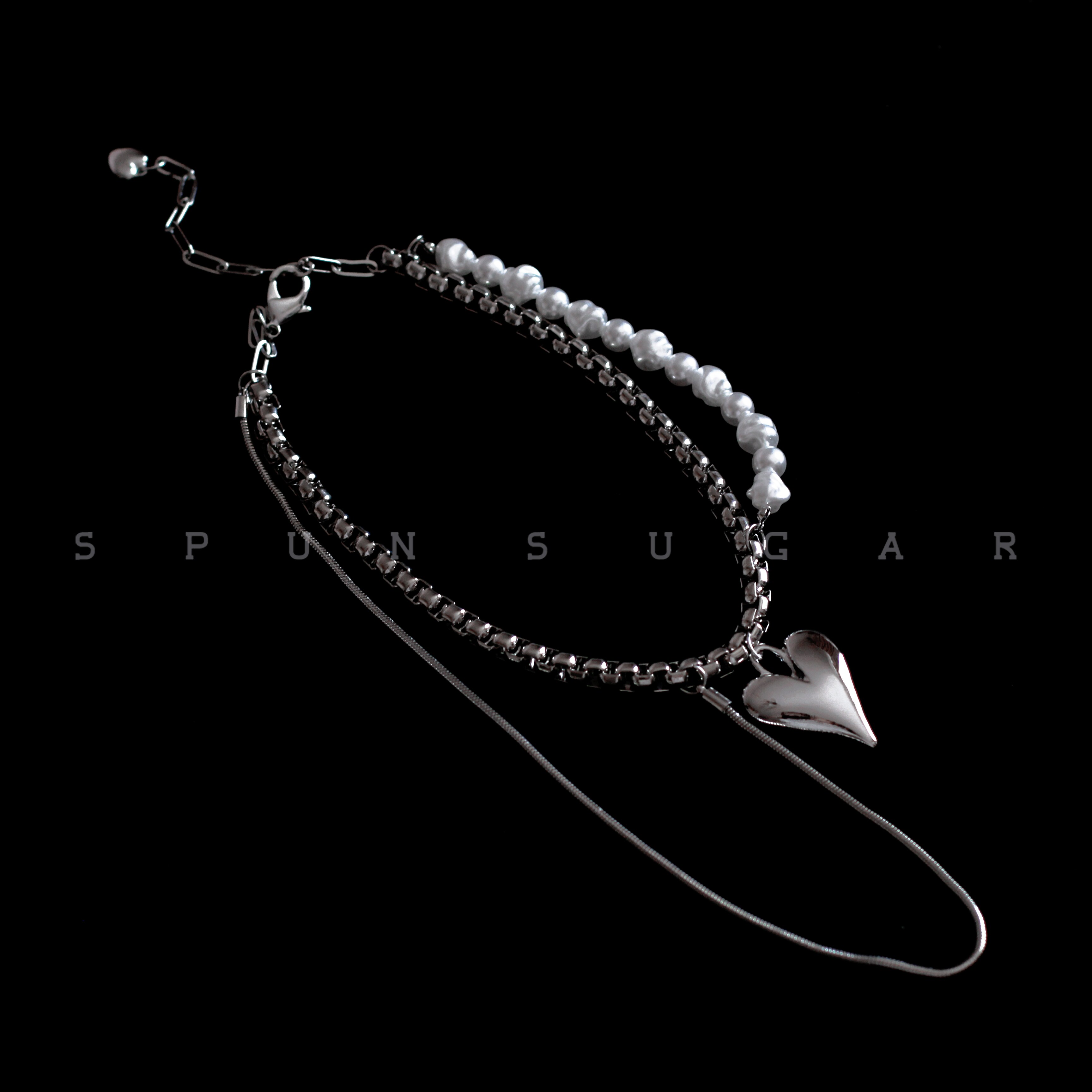 嘻哈小众情侣珍珠爱心双层项链甜酷潮范ins项链