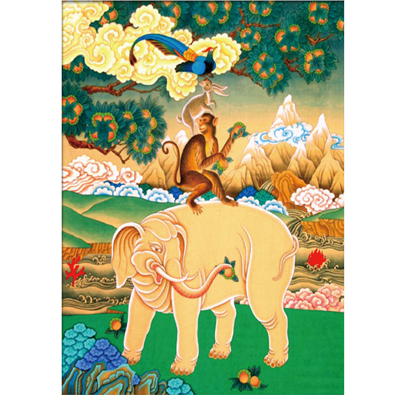 钻石新款画满吉祥四瑞点钻十字绣大象5d藏族十字绣套件